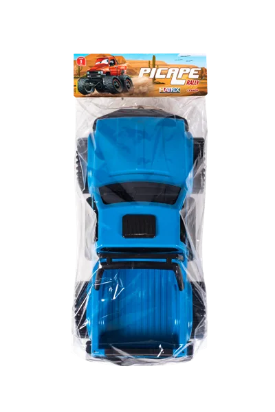 Picape Rally azul na embalagem